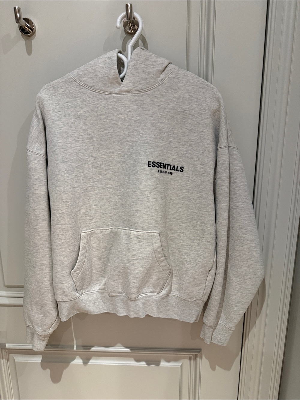 Essentials Men's Heather Light Gray Hoodie with Front Pocket